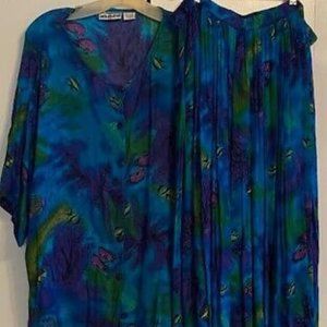 vintage womens clothing circa 90s rayon 1X top and skirt CHRISTMAS idea!